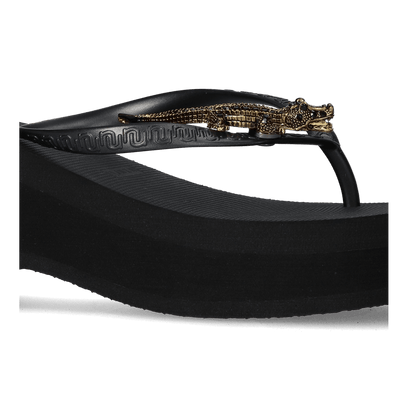 Black Crocodile Switch High Heel Damen Zehentrenner Black