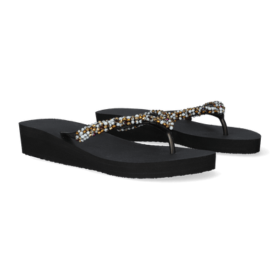 Classic Aby Gold Mid Heel Damen Flip Flops Black